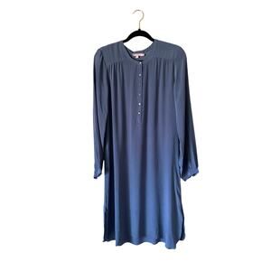 CALYPSO St. Barth blue 100% silk dress shift dress long sleeve modest Sm